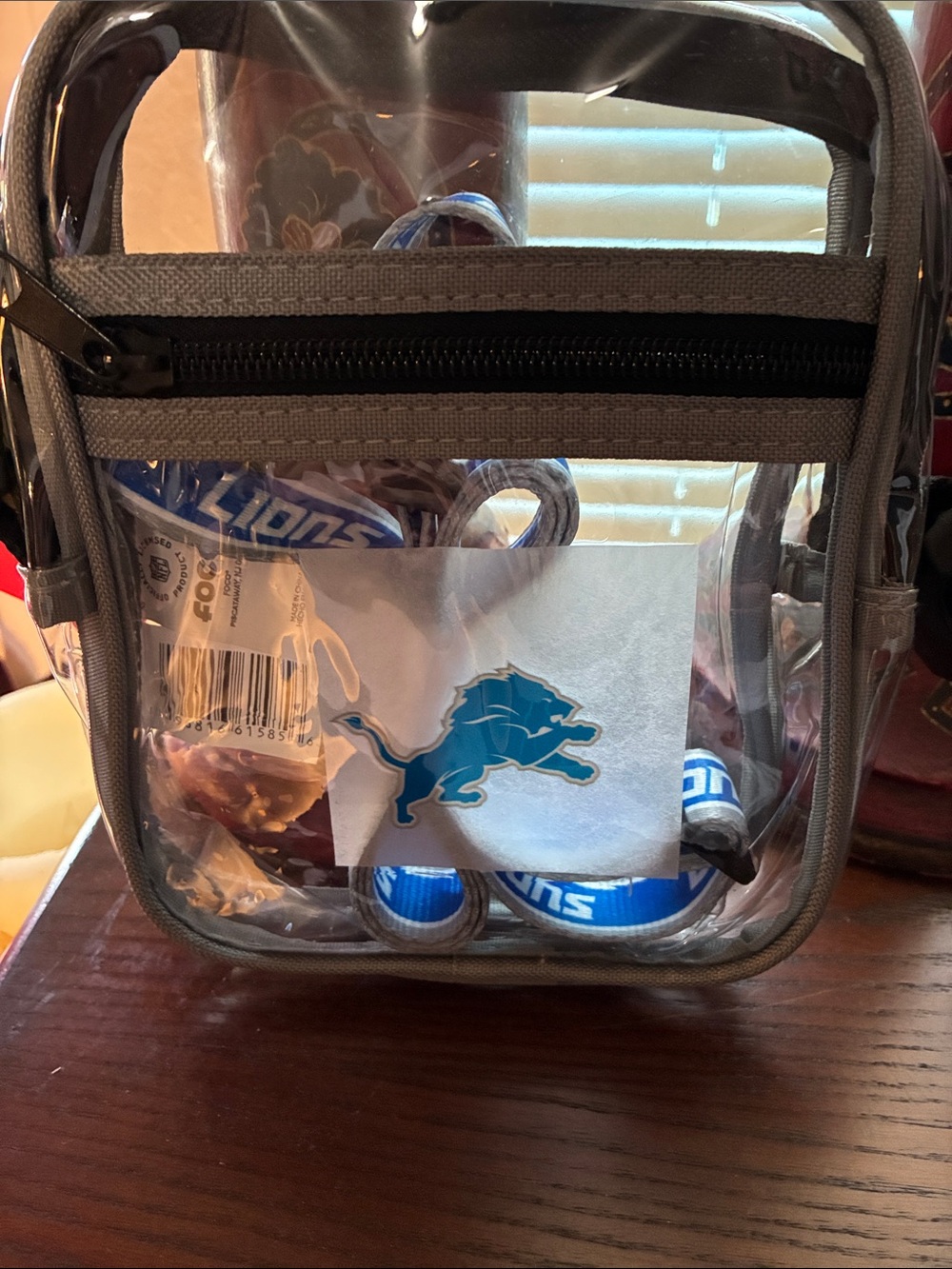 Detroit Lions Clear Tote Bag with Grey Trim